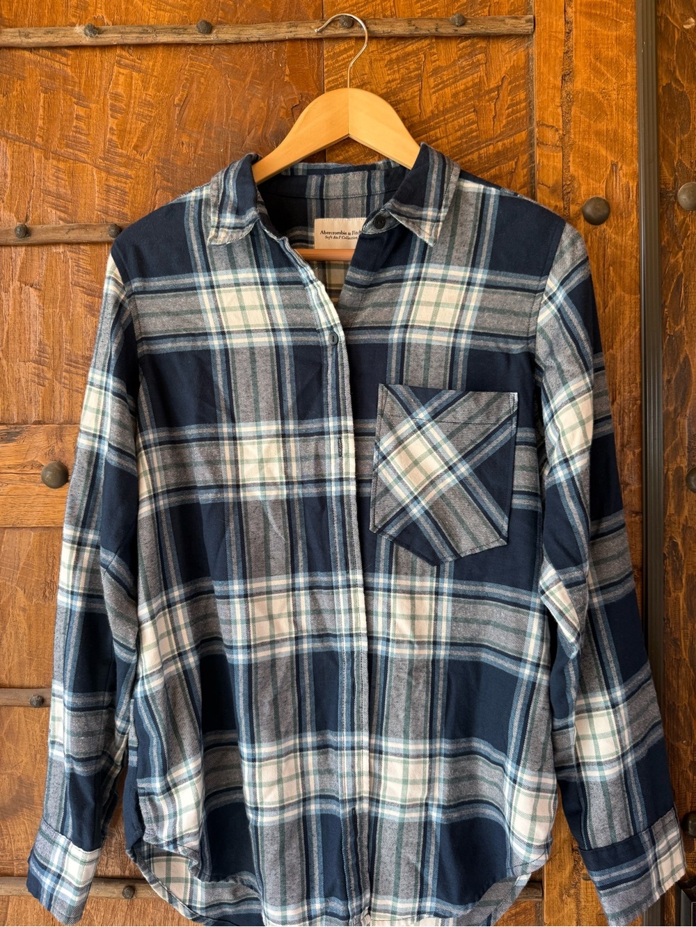 Abercrombie & Fitch Navy and White Plaid Button-Down Shirt